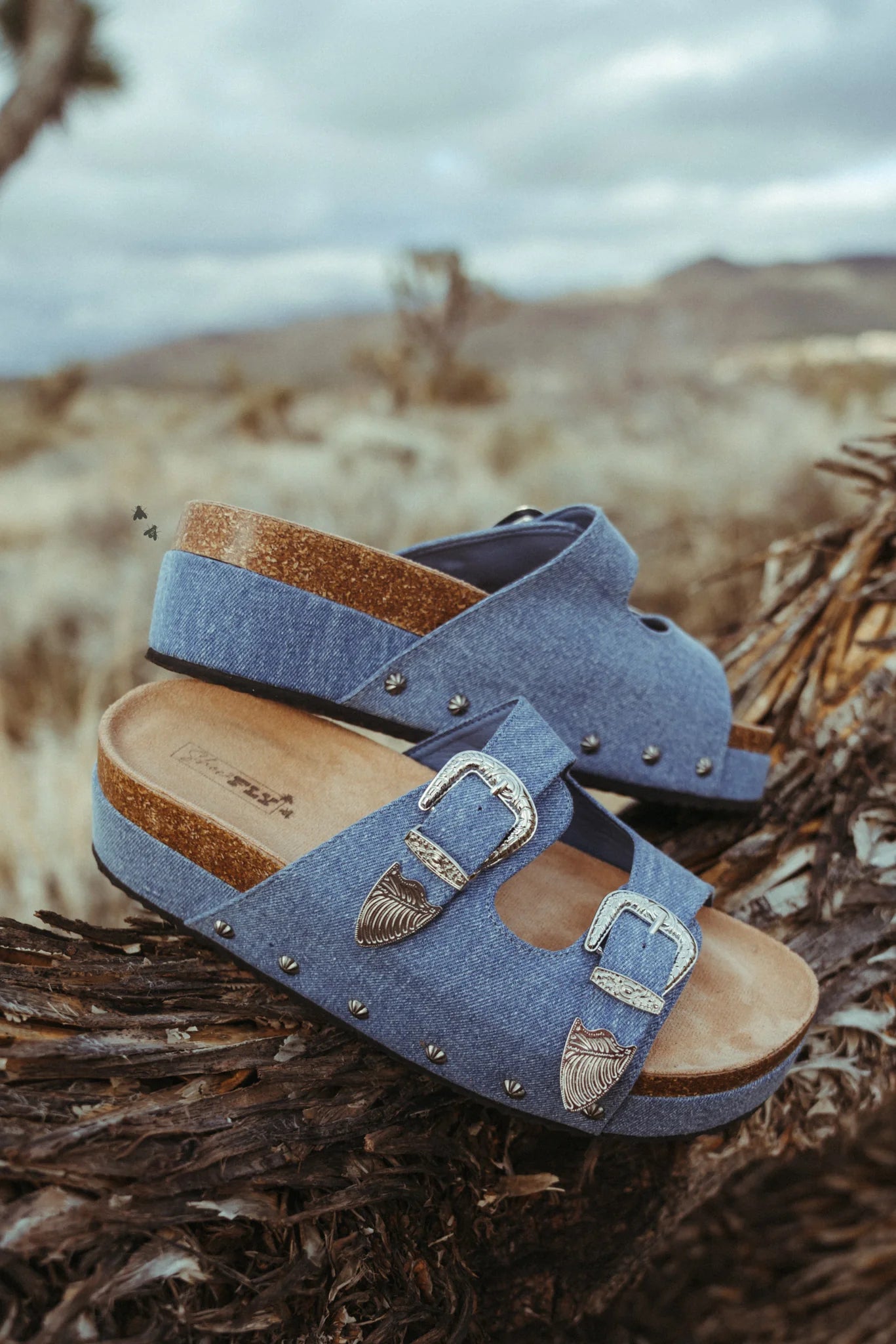 Platinum Buckles Denim Sandals