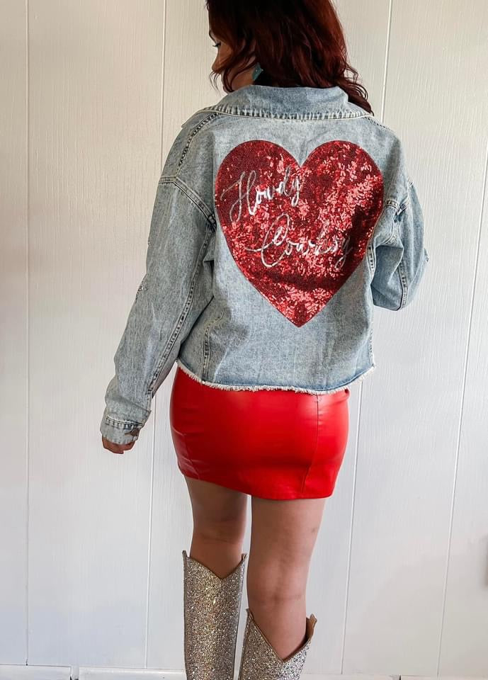 "Howdy Cowboy" Cropped Denim Jacket